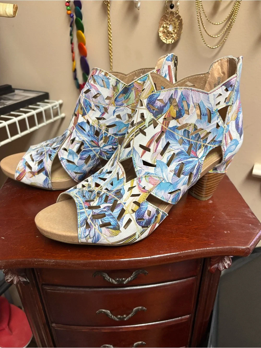 Floral Cutout Peep-Toe Ankle Booties in Multi Color